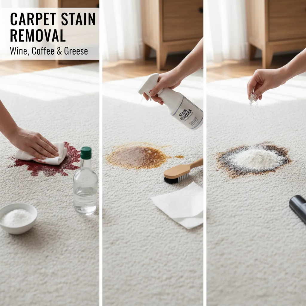 Carpet stain removal: wine, coffee & grease<br />

